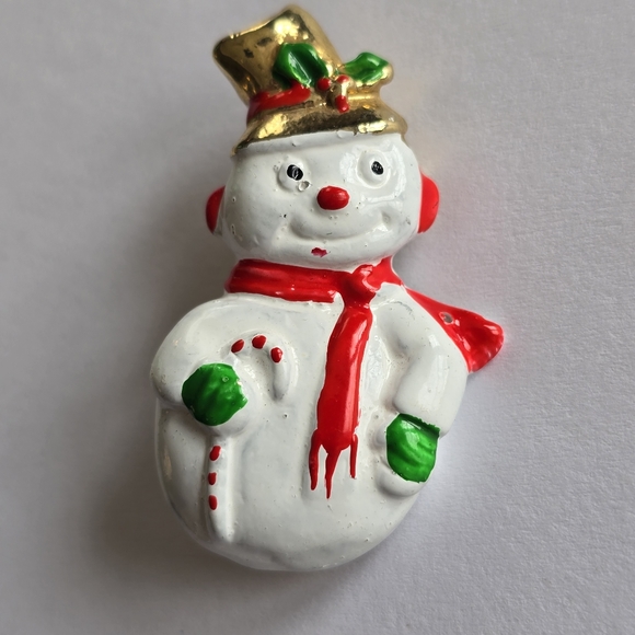 Vintage Snowman brooch Frosty Christmas Holiday pin jewelry - Picture 3 of 8
